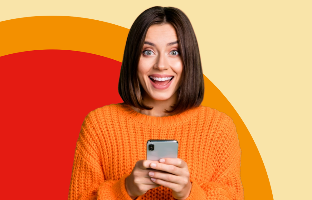 Grafika przedstawiająca kobietę patrzącą na telefon.