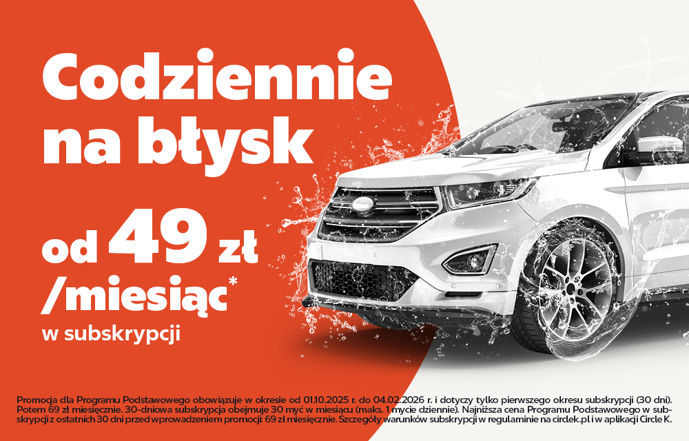 Grafika przedstawiająca auto i ofertę subskrypcji myjni.