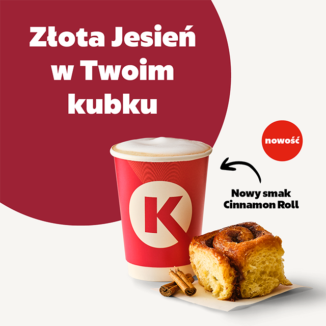 Grafika przedstawia kawę o smaku cinammon roll