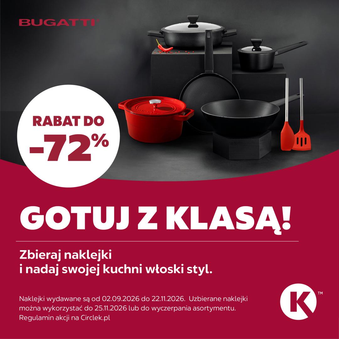  Grafika przedstawiającą kolekcję garnków żeliwnych marki Bugatti - kolekcja dostępna na stacjach Circle K
