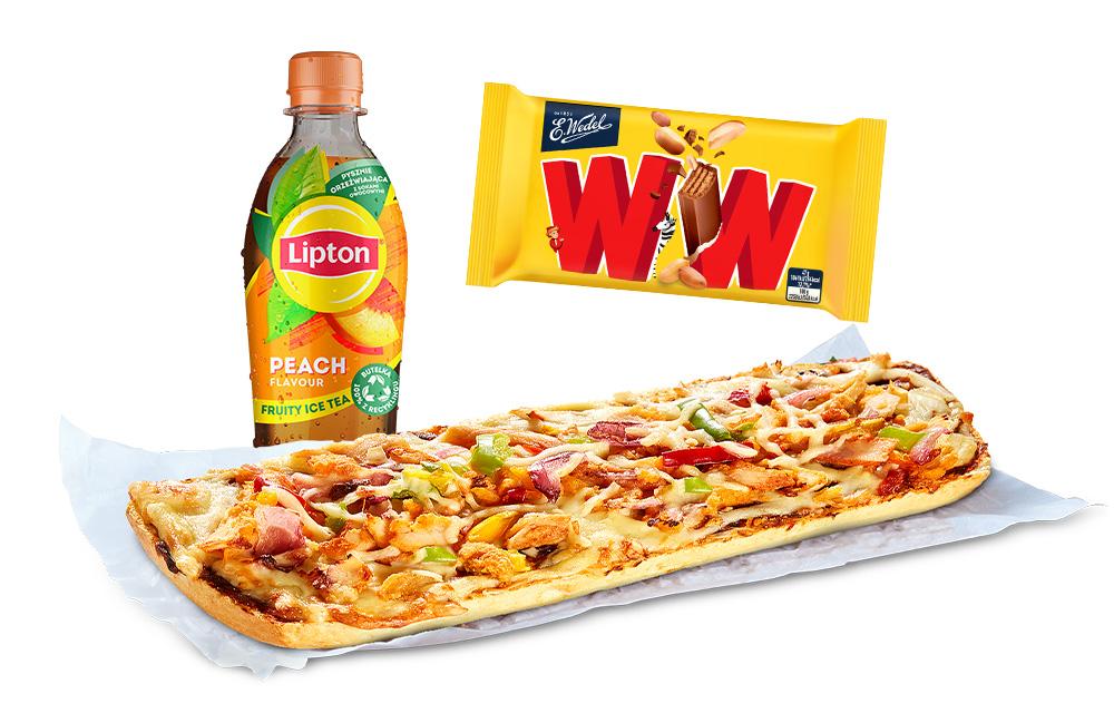 Zapiekanka z napojem i batonem