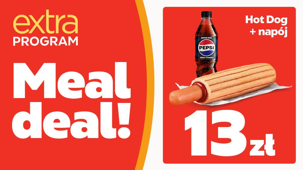 Zestaw meal Deal przestawiający hot Doga z napojem na stacji Circle K