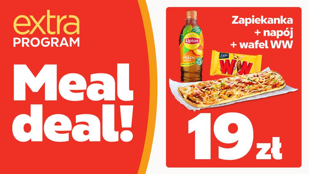 Zestaw meal Deal przestawiający stripsy z kurczaka, frytki i napój na stacji Circle K.